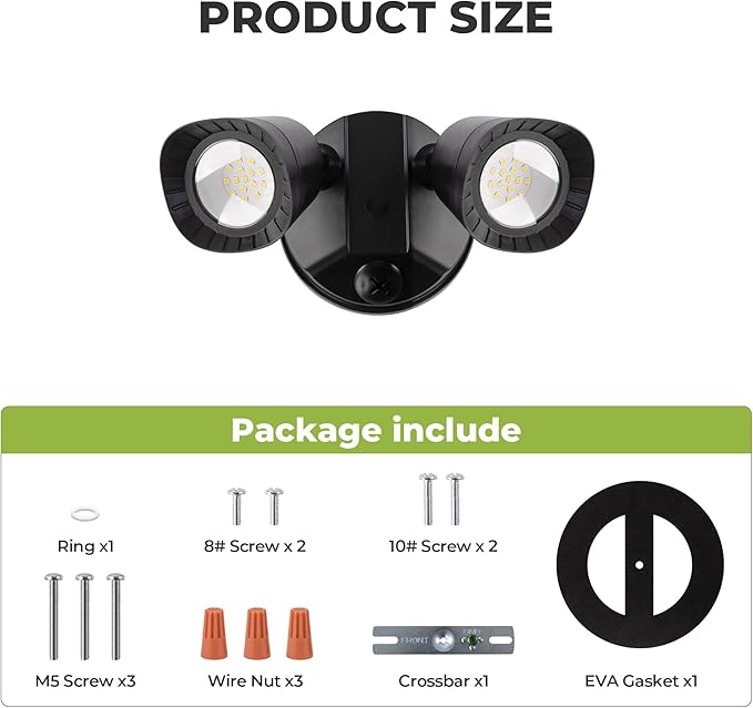 2 Pack LED Flood Lights Outdoor, 16W 1900LM 5000K Daylight, IP65 Waterproof Security Lights with 2 Adjustable Heads, Exterior Wall Light for Patio, Garage, Yard-Black