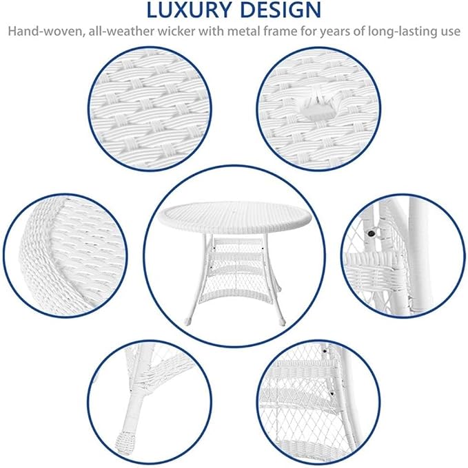 Pemberly Row 5-Piece Resin Wicker Outdoor Patio Dining Set, White Finish, Includes 4 Chairs and 1 Table, Steel Frame, All-Weather Fade-Proof Wicker, Durable Design for Deck, Patio, or Poolside Use