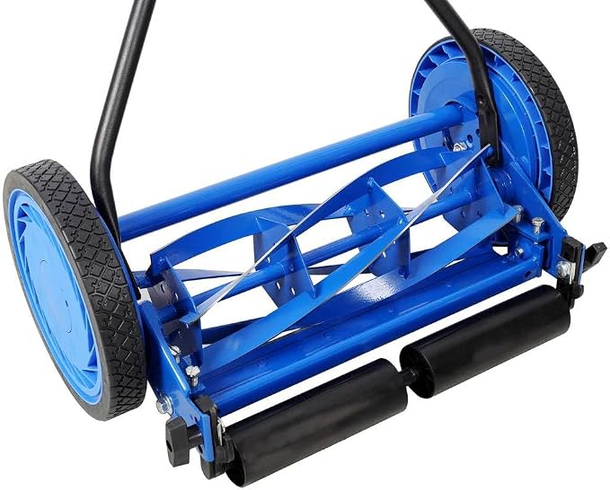 16-Inch Push Reel Lawn Mower – 5-Blade Manual Grass Cutter with Adjustable Blade Height, Lightweight Walk Behind Reel Mower for Small Lawns