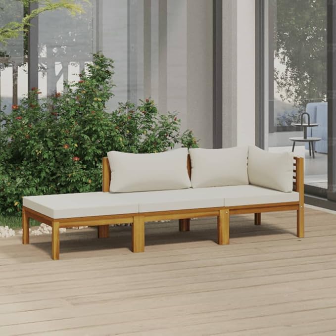 Patio Lounge Set with Cream Cushion,Patio Furniture Sets,Patio Conversation Sets,Outdoor Furniture Sets,for Garden,Backyard,Outdoor,3 Piece Solid Acacia Wood