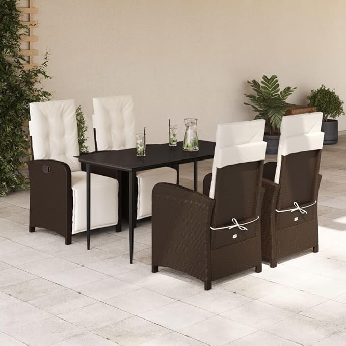 Outdoor Seating Furniture,Outdoor Conversation Sets,5 Piece Patio Dining Set with Cushions Brown Poly RattanSuitable for Patio, Garden, Gazebo Low