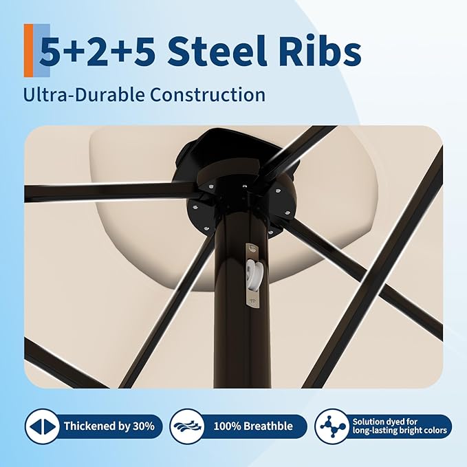 KYBOLT 15 Ft Large Patio Umbrella with Base Included, Outdoor Double-Sided Rectangle Umbrella with Crank Handle, Outdoor Umbrella for Backyard, Pool, Patio,