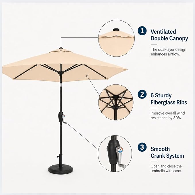 7.5ft Patio Umbrella, Outdoor Table Market Umbrella with Smooth Crank Lift, 6 Windproof Fiberglass Ribs, UPF50+ UV Protection for Deck, Pool, Garden and Backyard