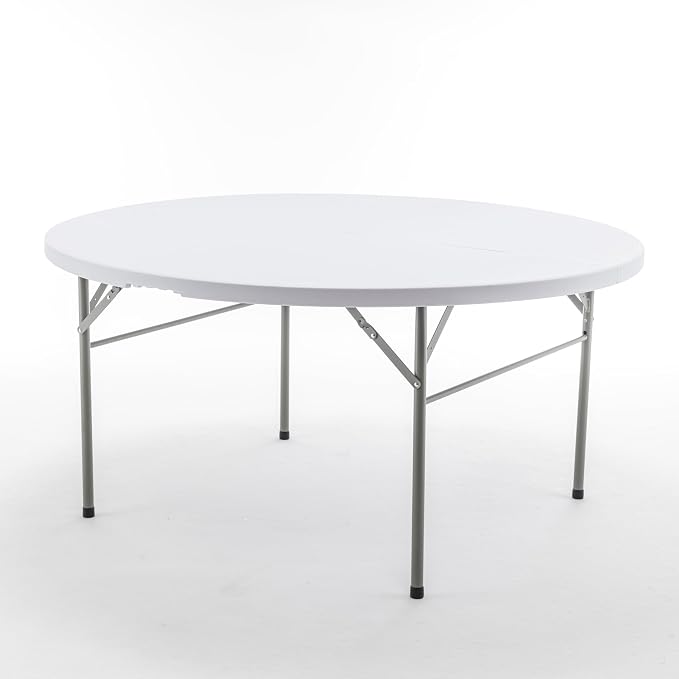 BTEXPERT Set of 10, White 5 Ft 60inch Round Plastic Folding Table Commercial Portable for Banquet Dining Wedding Party Events Home Kitchen Patio Backyard Indoor Outdoor,