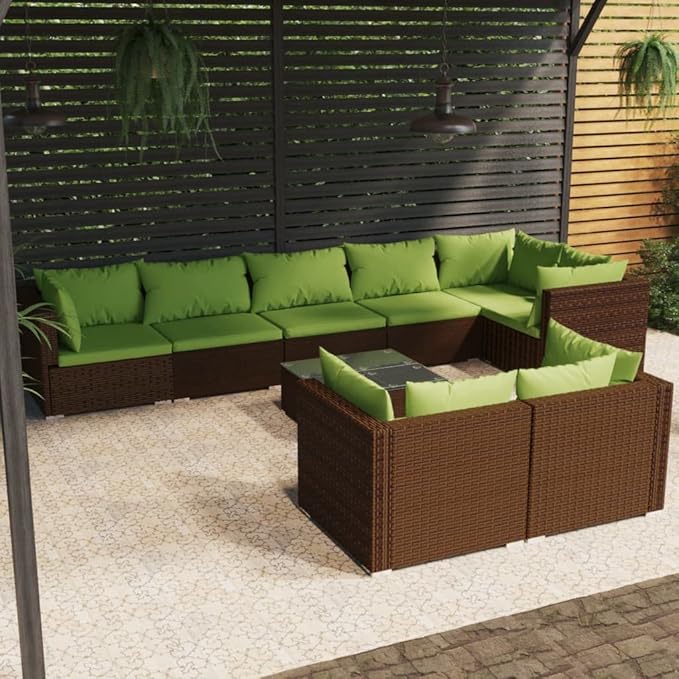 9 Piece Patio Lounge Set with Cushion, Outdoor Patio Sectional Patio Lounge Set Furniture Conversation Sets Piece Patio Set s Brown Poly Rattan