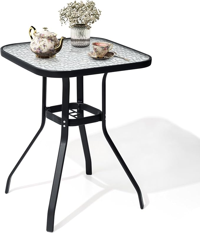 Crestlive Products Outdoor Dining Table for 6, 70" Rectangular Patio Table with Metal Frame 1.6" Umbrella Hole for Backyard Balcony Garden, White