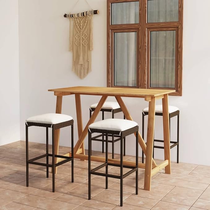 Patio Bar Set with Cushions,Patio Lounge Set,Conversation Sets,Outdoor Garden Table and Chairs Sets,Outdoor Patio Furniture,for Patio,Backyard,Garden,5 Piece Brown