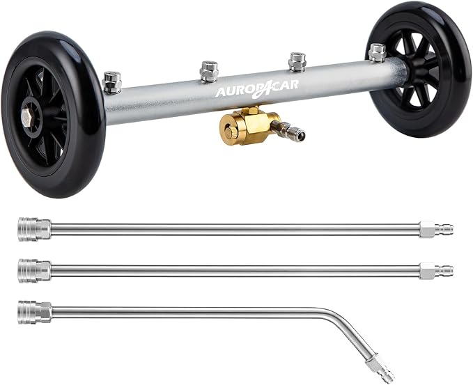 AURORA CAR Undercarriage Pressure Washer Attachment 16 Inch, Dual-Function Undercarriage Cleaner, Under Car Wash Water Broom with 3 Extension Wands, Power Washer Surface Cleaner, 4000 PSI