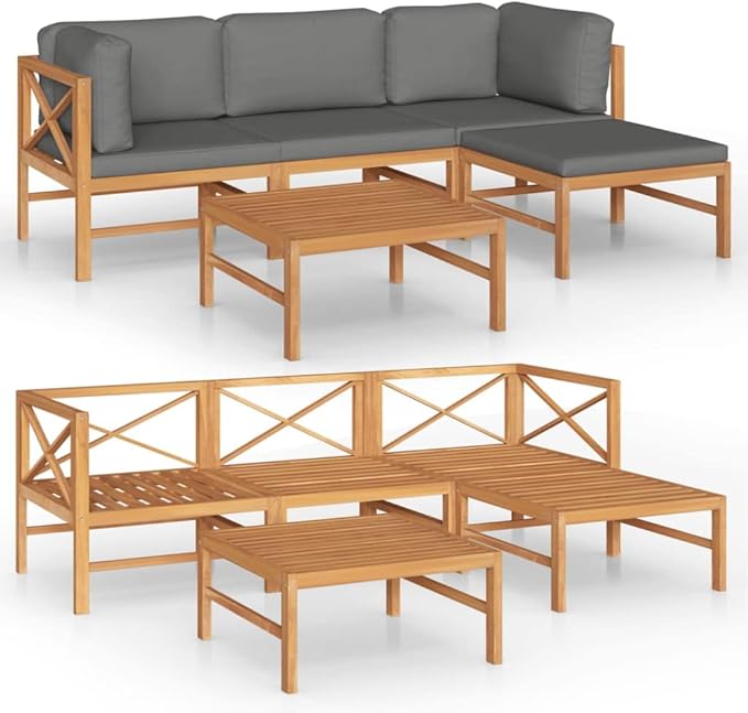 Patio Lounge Set with Gray Cushions,Patio Furniture Sets,Patio Conversation Sets,Outdoor Furniture Sets,for Garden,Backyard,Outdoor,5 Piece Solid Teak Wood