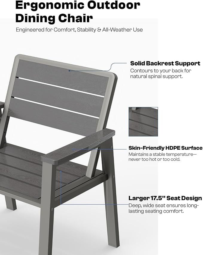 Outdoor Dining Set for 6, Patio Table and Chairs Set with Umbrella Hole, Aluminum & HDPE Outdoor Furniture for Lawn, Garden, Porch, Balcony, Deck, Poolside, Grey