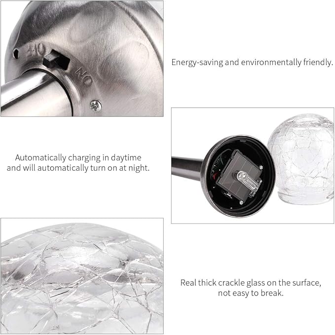 2Pcs Solar Powered Outdoor Lights, Crackle Round Ball LED Garden Lamps for Courtyards, Yards, Patios, and Walkways, Stake Lights for Decorative Landscape Lighting