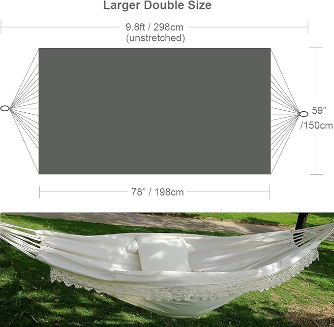 Brazilian Boho Large Fringe Swing Bed - Portable 2 Person Hammock for Patio, Porch, Backyard, Indoor with Carrying Bag, Tree Hammock - Soft Cotton Fabric White