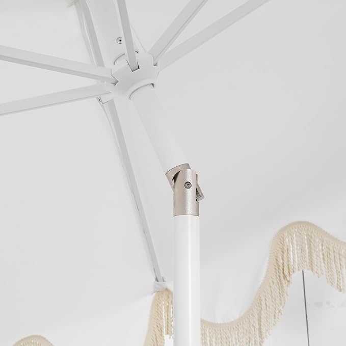 JONATHAN Y UMB1001 Collins 9 ft. Classic Cottage Tassel Market Patio Umbrella with Auto-Tilt, Crank, Wind Vent and UV Protection