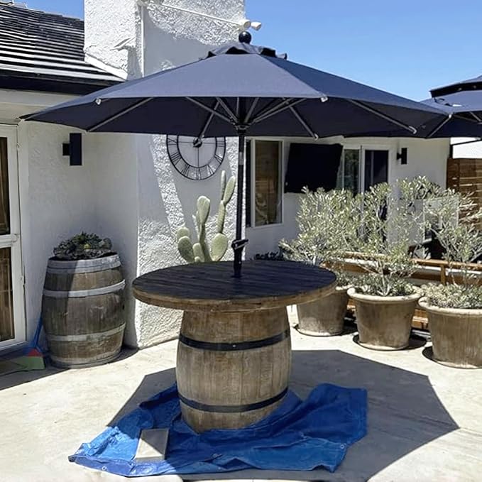 PURPLE LEAF 8' Round Patio Market Umbrella with Base Outdoor Table Umbrellas Aluminum Frame Sun Shade with 8 Sturdy Ribs Tilt for Garden Deck Lawn Pool Navy Blue