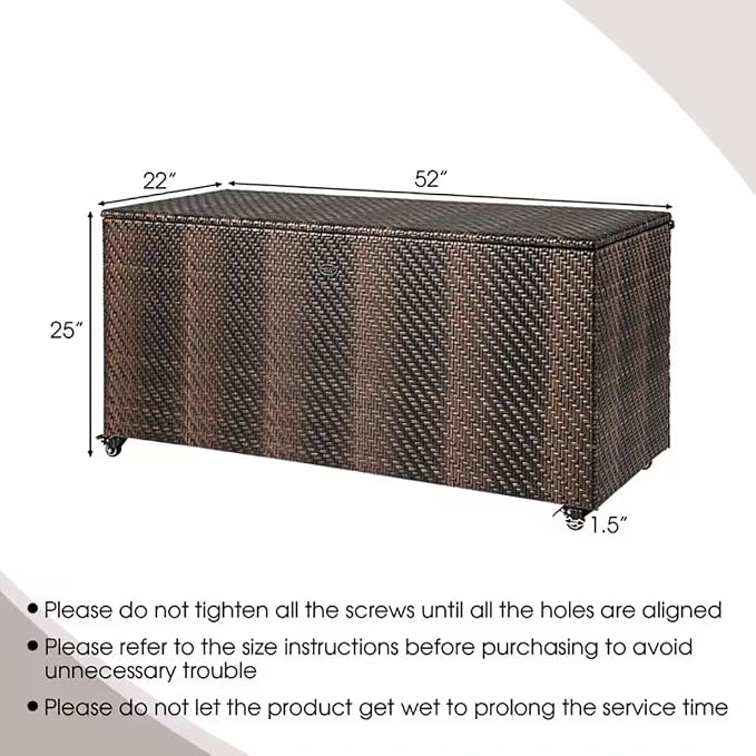 96 Gallon Outdoor Wicker Storage Box, Waterproof Deck Box with Wheels & Gas Strut, Weather Resistant Patio Container for Cushions, Tools, Garden