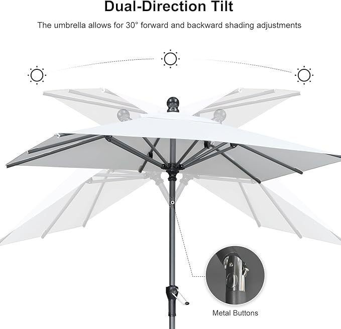 PURPLE LEAF 10' x 6.5' Rectangle Patio Market Umbrella with Base Outdoor Table Umbrellas Aluminum Frame Sun Shade with 8 Sturdy Ribs Tilt for Garden Deck Lawn Pool White