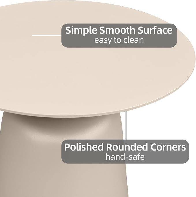 19.5" Round Pedestal Side Table, Stable Bell Base Modern Minimalist End Table, Small Coffee Accent Table for Living Room Bedroom Patio Balcony Indoor Outdoor, Champagne