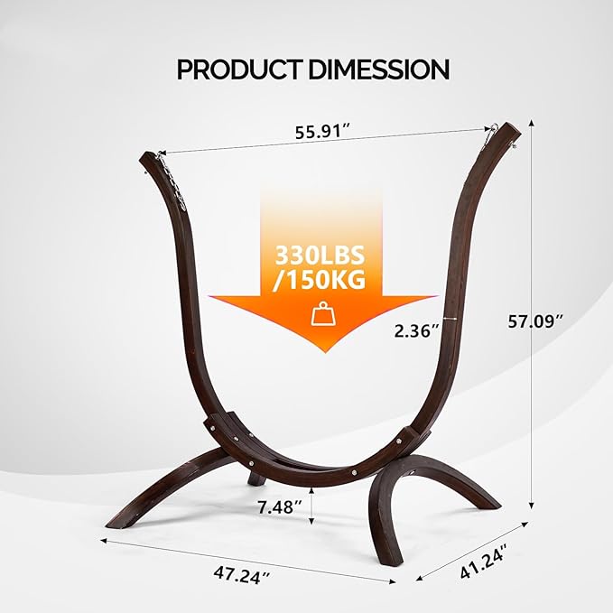 Wooden Hammock Stand (330 lbs/150kg), Heavy Duty Premium Solid Wood Hammock Chair Stand for Indoor or Outdoor Use