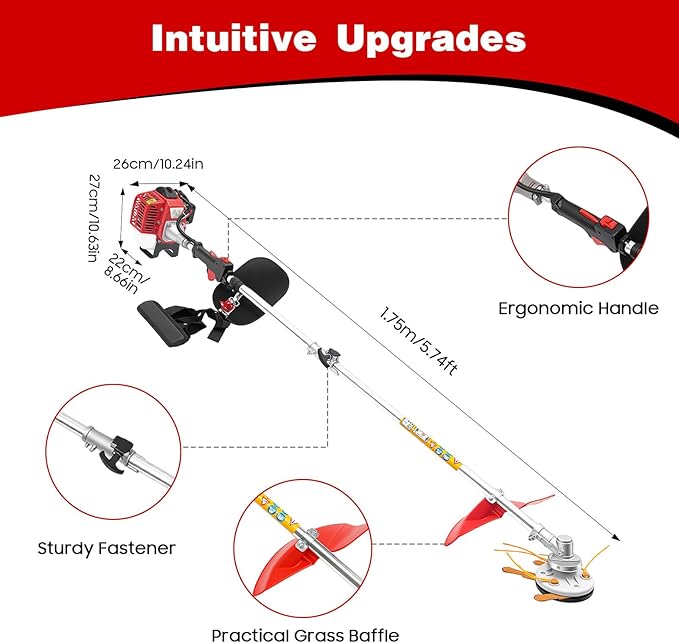 Gas Powered Weed Eater, 26cc 2-Stroke Cordless Lawn Edger Gas String Trimmer with Two Blade Heads, Trimmer Power Gasoline Chainsaw for Home Lawn, Orchard Mowing, Tea Garden Mowing