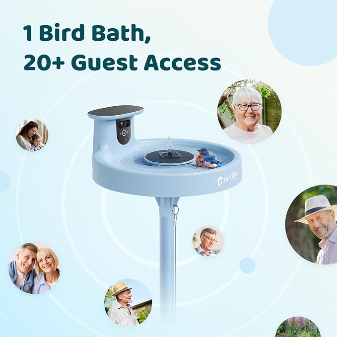 Birdfy Smart Bird Bath with Camera Solar Powered & Fountain & Stand, Dual-Lens Camera for Wildbird Watching, Auto Capture Bird Videos & Motion Detection - AI by Subscription