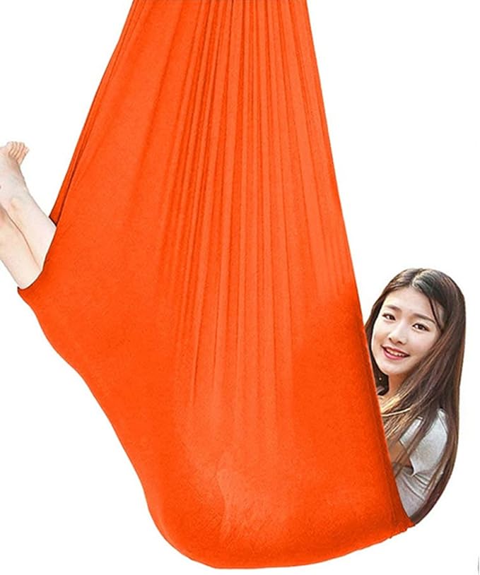 360° Rotating Elastic Aerial Yoga Hammock Outdoor Indoor Swings Aerial Yoga Sensory Therapy Cuddle Swing Soft Elastic Parcel Steady Seat Swing (Color : Orange, Size : 100x280cm)