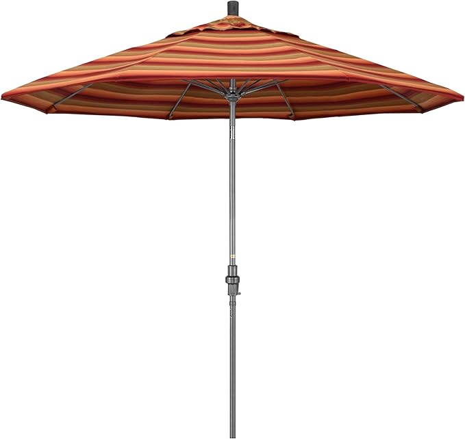 California Umbrella 9' Rd. Crank Lift, Collar Tilt, Aluminum Pole, Fiberglass Rib Patio Umbrella, Hammertone Grey Finish