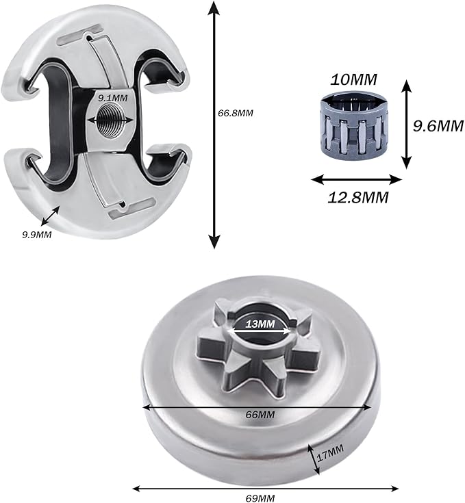 Adefol .325 7T Clutch Drum Bearing Kit for Husqvarna 455 460 Rancher Jonsered CS2255 Chainsaw, 455 Clutch Drum + Clutch Assy + Needle Bearing Replacement Parts for 537291702 537110503 (3 Pcs)