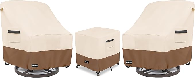 ANartcle 3 Pieces Patio Bistro Sets Cover,600D Waterproof Heavy Duty Patio Furniture Covers,Includes 2 Outdoor Swivel Chair Covers and 1 Patio Wicker Side Table Cover(Beige&Brown)