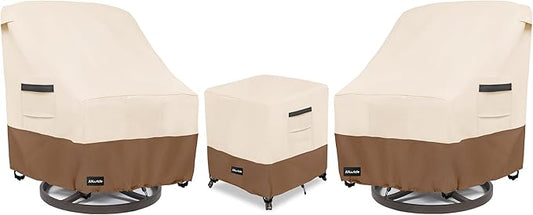 ANartcle 3 Pieces Patio Bistro Sets Cover,600D Waterproof Heavy Duty Patio Furniture Covers,Includes 2 Outdoor Swivel Chair Covers and 1 Patio Wicker Side Table Cover(Beige&Brown)