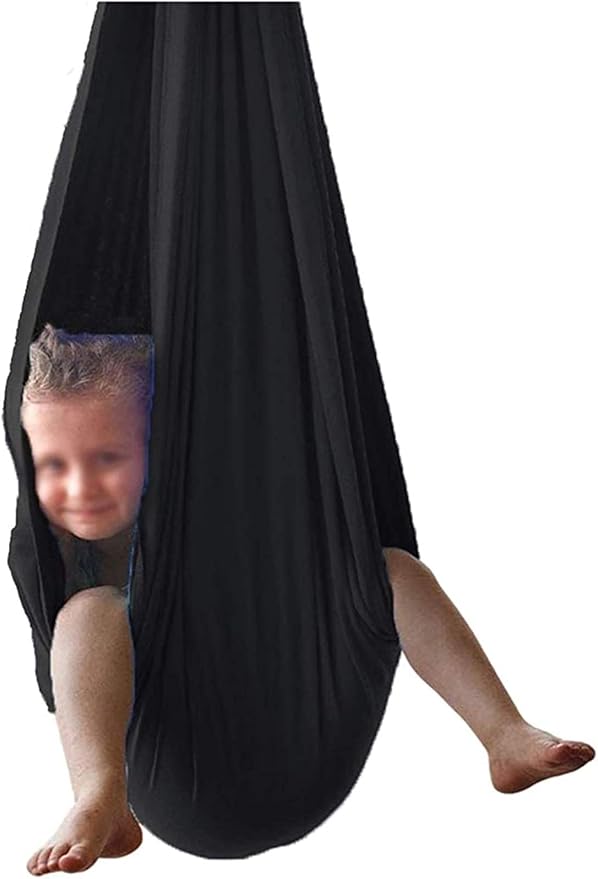 Indoor Sensory Nylon Swing Kids Swings Elastic Hammock for Autism ADHD ADD Up to 100kg Calming Effect On Children (Color : Black, Size : 150 x 280 cm)
