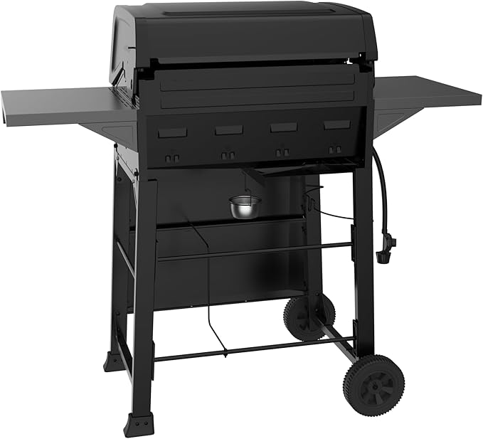 Feasto 4-Burner Gas BBQ Grill with Side Tables, 36,000 BTU Outdoor Propane Grill with Premium Enameled Coated Chamber Body & Porcelain-Enameled Stamped Grates for Deck Party & Patio BBQ, Black