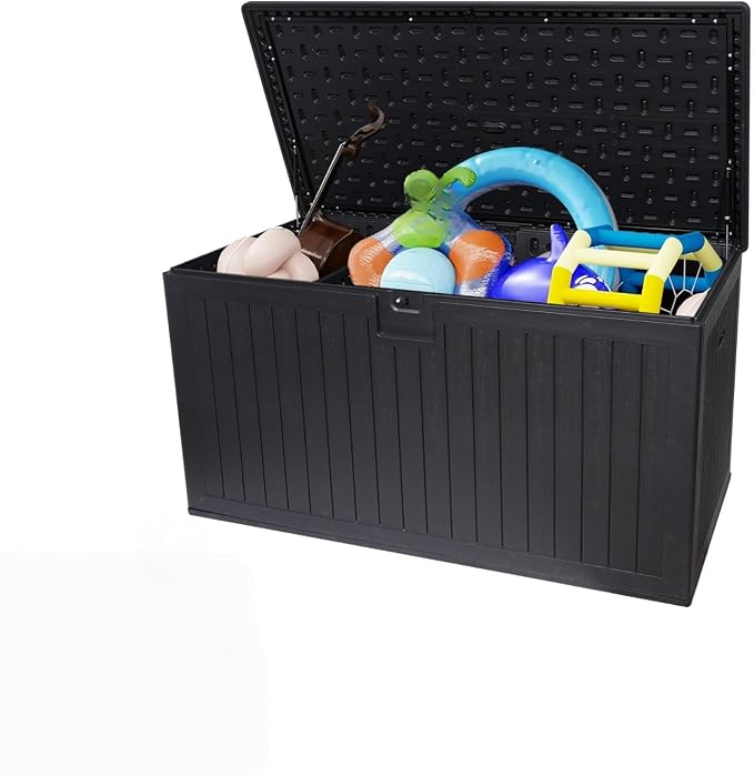 230 Gallon Outdoor Storage Box, Waterproof Deck Box with Lockable Design, Heavy-Duty Resin Container for Patio Cushions, Garden Tools, Black