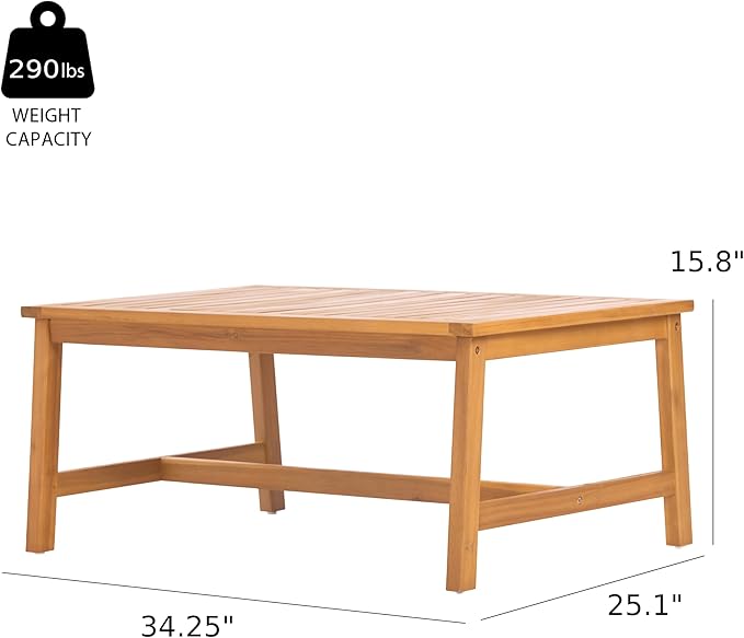 Christopher Knight Home Crew Acacia Wood Outdoor Loveseat and Coffee Table Set, 2 Piece Patio Furniture Set with Removable Cushion, Solid Wood Outdoor Conversation Set, Teak+Beige
