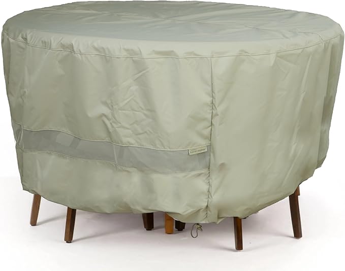 Covermates Round Dining Table/Chair Set Cover - Water-Resistant Polyester, Mesh Ventilation, Patio Table Covers, 60DIAMETER x 30H, Khaki