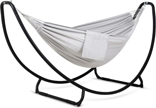 SUNCREAT Portable Large Hammock with Stand, Two Person Hammock with Stand Included, Patent Pending, Light Gray