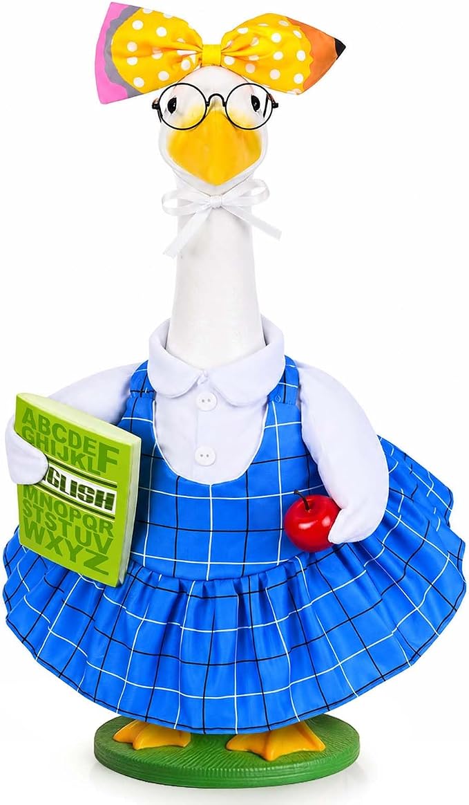JcHrmers Back to School Porch Goose Outfits Teacher Lawn Goose Clothes Fits 23" / 17'' Cement Plastic Goose Statue for Outdoor Garden Yard Patio School Classroom Decor