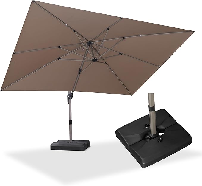 PURPLE LEAF Patio Umbrella with Base Included, 10‘×13’ Outdoor Aluminum Cantilever Umbrella with 360° Rotation, Aluminum Large Offset Umbrella for Outdoor Garden Pool, Taupe