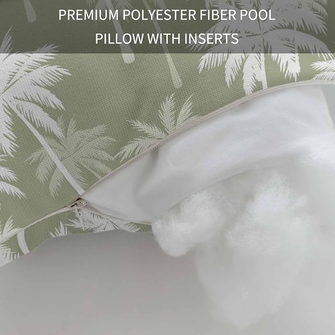 Tropical Palm Tree Outdoor Pillows for Chaise Lounge Chair Waterproof Lumbar Pillows with Insert&Adjustable Elastic Strap Beach Headrest Pillow Sage Green Plants Coastal Leaf Beach Pool Pillow 11"x16"