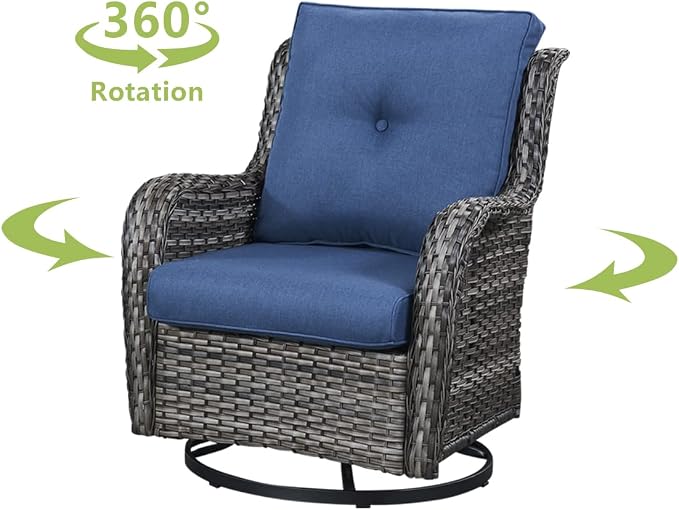 HUMMUH Outdoor Furniture Patio Furniture Set 7 Pieces Wicker Outdoor Sectional Sofa with Swivel Rocking Chairs,Patio Ottomans,Coffee Side Table