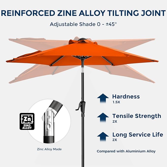 HOMSHADE 7.5ft Outdoor Patio Umbrella - Market Table Pool Deck Umbrella UPF50+ UV Protection with Push Button Tilt, Crank and 6 Sturdy Ribs (Neon Orange, No base)