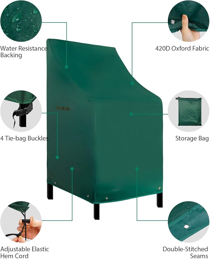 RosieLily High Back Patio Chair Covers Waterproof Heavy Duty Stackable Outdoor Bar Stool Cover Patio Furniture Covers Outside Lounge Deep Seat Covers, High Back-2 Pack Green