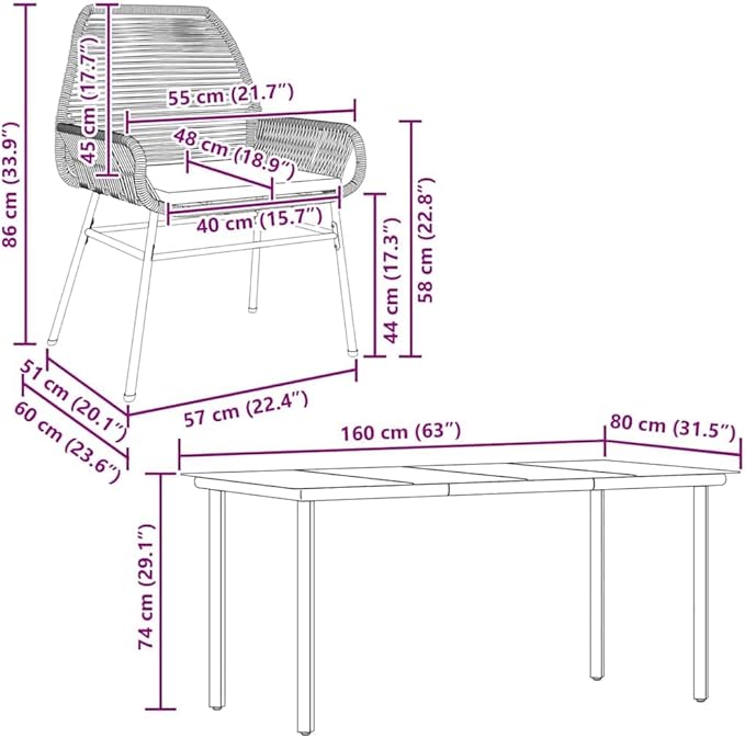 vidaXL 5-piece Patio Dining Set with Cushions - Durable Gray Poly Rattan Seating and Tempered Glass Table for Garden, Backyard, Patio - Easy Assembly, Weather- Outdoor Furniture