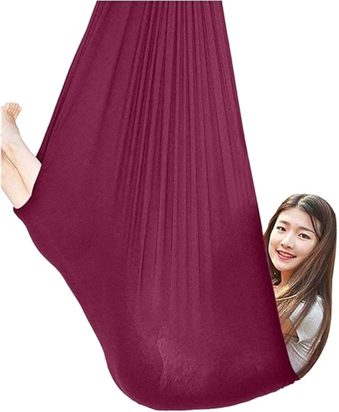 Indoor Therapy Swing Chair for Adults Autism, Cuddle Yoga Hammock Ideal for ADHD Aspergers and Sensory Integration Snuggle 440lbs Load Capacity (Color : Wine red, Size : 100x280cm/39x110in)