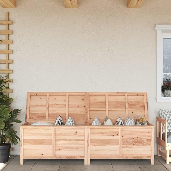 Large Natural Solid Fir Wood Outdoor Storage Box Garden Deck Box Rustic Brown Rectangular for Patio Garden and Poolside Organization