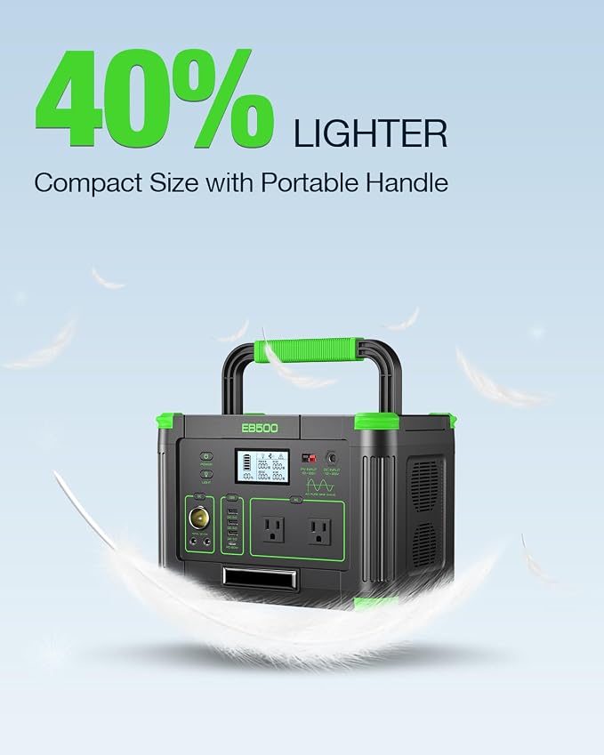500W Portable Power Station 519.48Wh, Solar Generator with 60W USB-C PD Output, Built-in BMS 120V Pure Sine Wave AC Outlet Backup Lithium Battery for Outdoors Camping Travel Emergency (Peak 1000W)