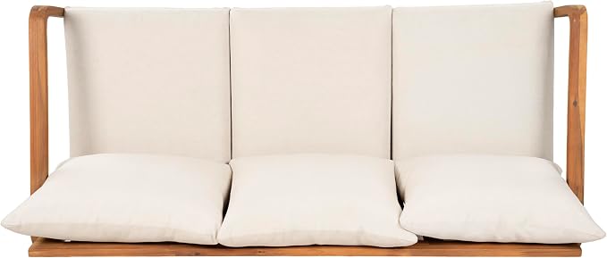 Christopher Knight Home Myra Acacia Wood 5 Piece Outdoor Patio Furniture Set, Wooden Patio Conversation Set with Sofa Loveseat Club Chairs & Coffee Table, 7-Seater Patio Sofas and Table Set,Teak+Beige