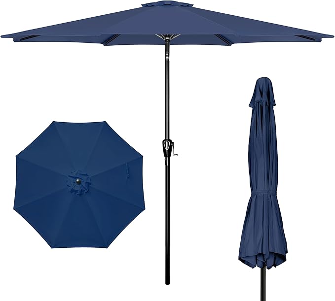 iPower 9ft Patio Umbrella Outdoor Table Umbrellas with 8 Sturdy Ribs, Push Button Tilt and Crank for Yard, Pool and Garden