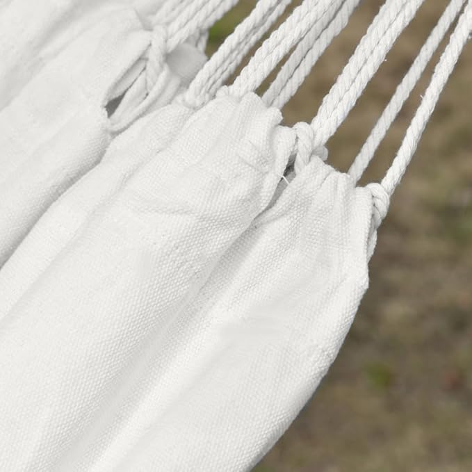 Large Boho Rope Hammock with Carrying Case, Macrame Pattern Bed for Patio Camping Garden Beach, Includes Tassel Fringe, White Outdoor Hanging Chair