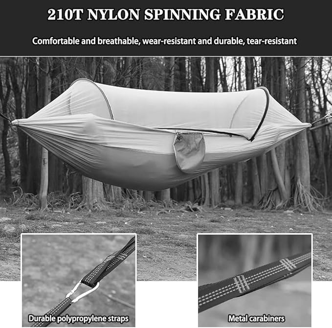 Outdoor Double Hammock with Protective Mesh, Ultra-Light Portable Anti-Rollover Swing, Relax/Sleep, Load Bearing 150kg/330.7lbs(Grey)