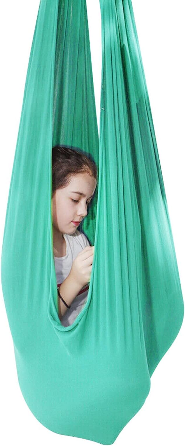 Sensory Swing for adults Indoor kids Therapy Swing Adjustable Calming Snuggle Hammock durable soft strong fabric swing Great for Sensory Integration stimulation ( Color : Lake green , Size : 1.5M x 2.
